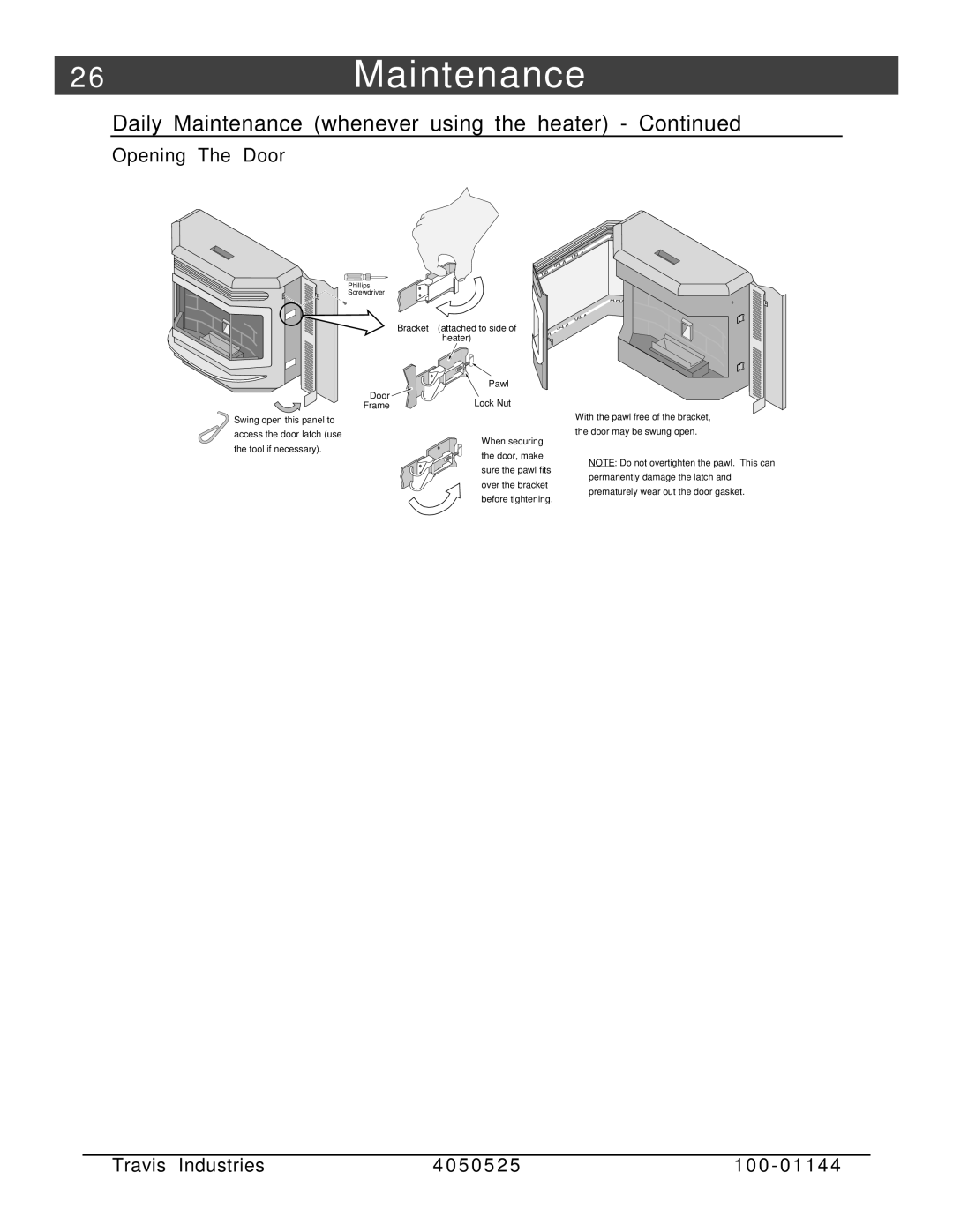 Avalon Stoves Indoor Fireplace manual 6Maintenance, Opening The Door 