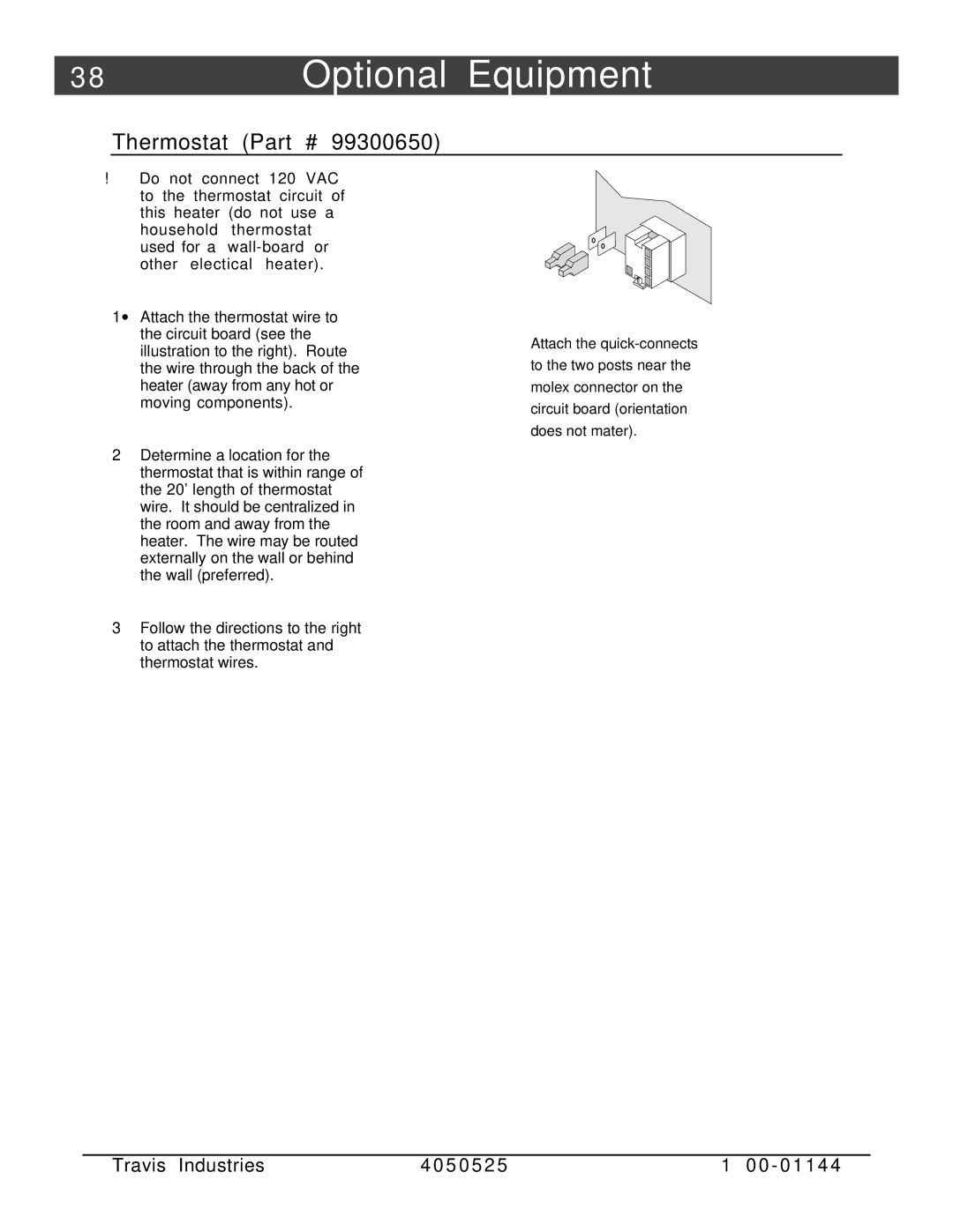 Avalon Stoves Indoor Fireplace manual 8Optional Equipment, Thermostat 