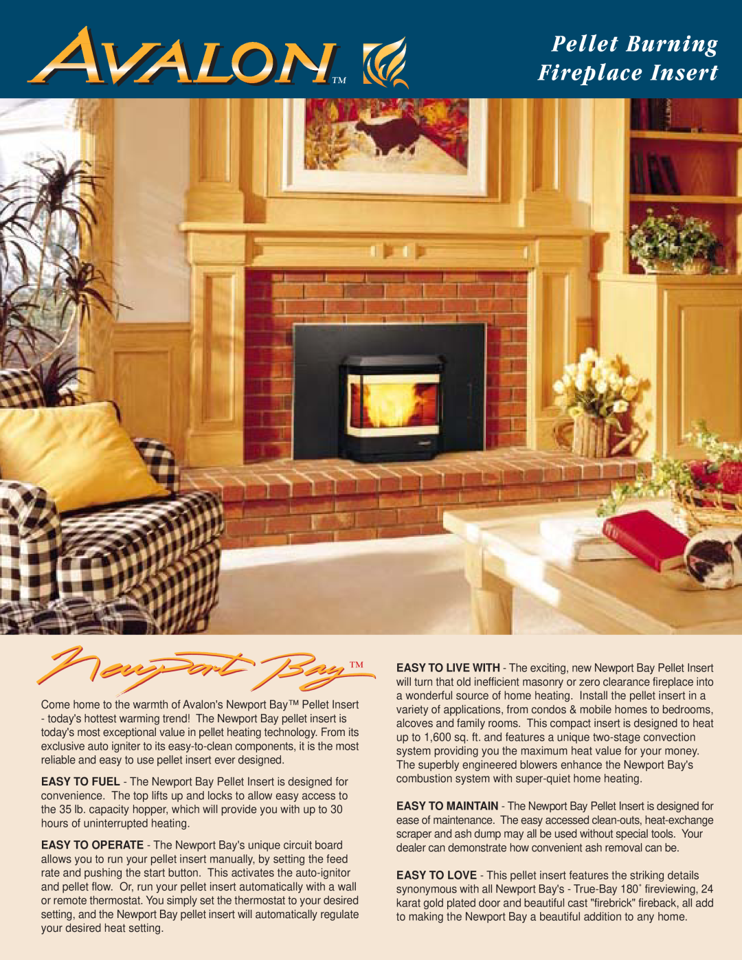 Avalon Stoves Newport Bay manual Pellet Burning Fireplace Insert 