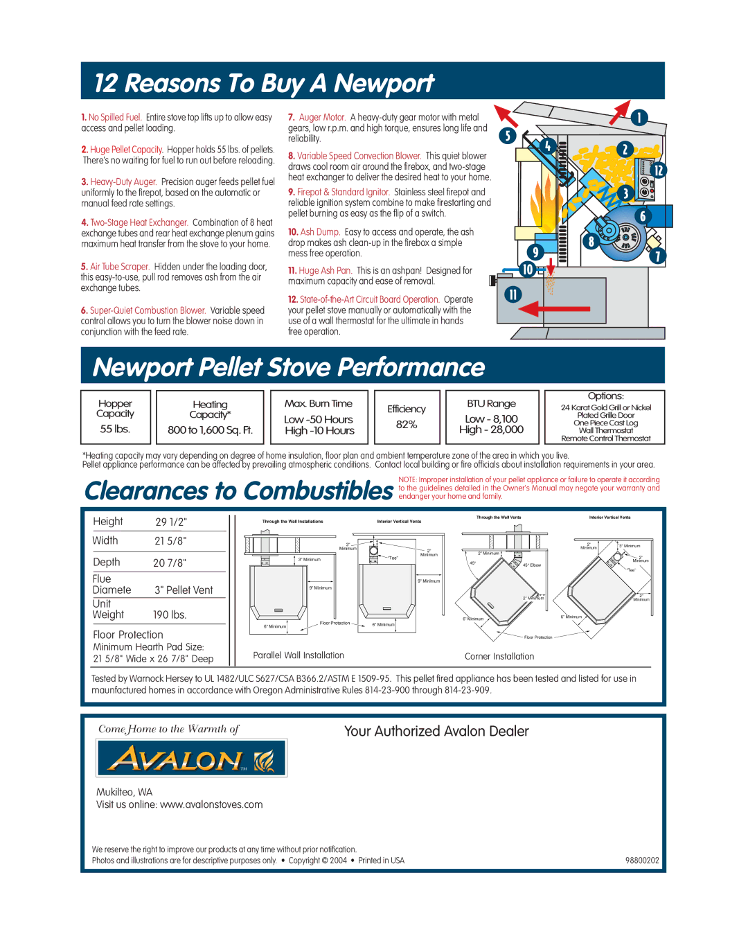 Avalon Stoves Pellet Burning Stove manual Reasons To Buy a Newport, Newport Pellet Stove Performance 