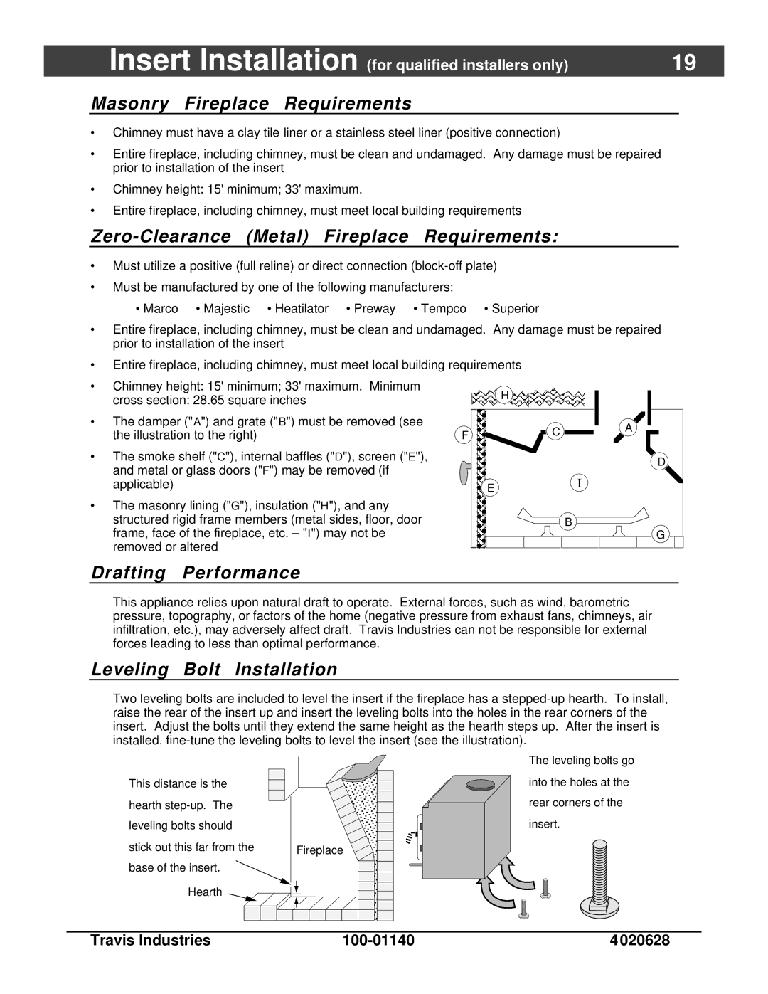 Avalon Stoves Rainier Masonry Fireplace Requirements, Zero-Clearance Metal Fireplace Requirements, Drafting Performance 