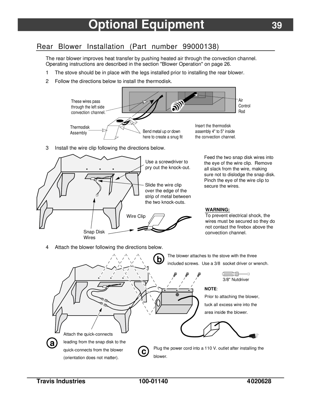 Avalon Stoves Rainier Rear Blower Installation Part number, Install the wire clip following the directions below 