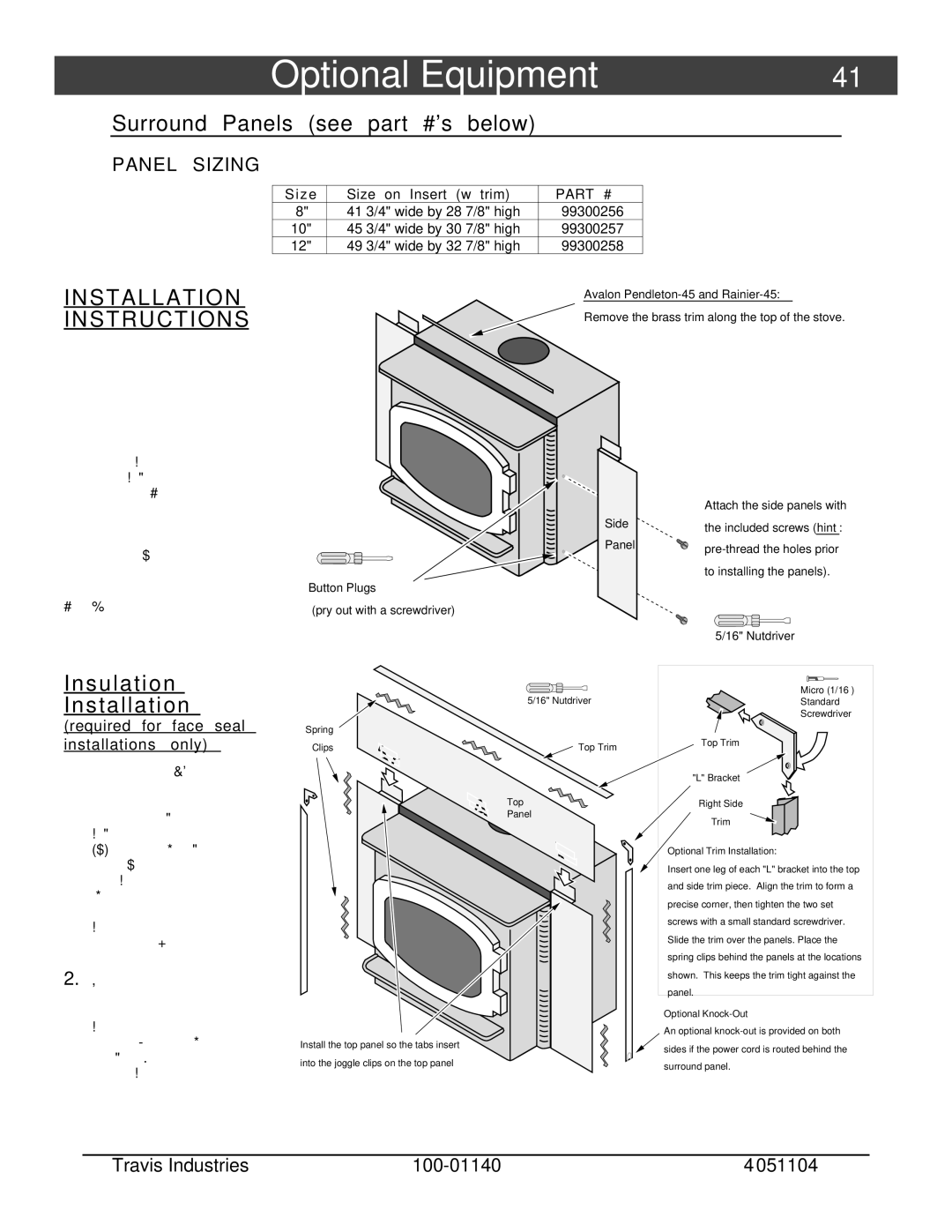 Avalon Stoves Rainier Surround Panels see s below, Travis Industries 100-01140 051104, Z e Size on Insert w trim 