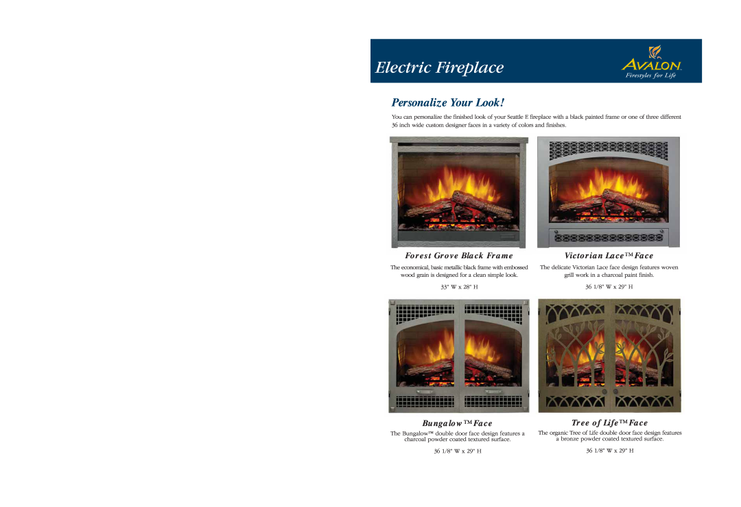 Avalon Stoves Seattle E dimensions Personalize Your Look, Forest Grove Black Frame, Victorian Lace Face, Bungalow Face 