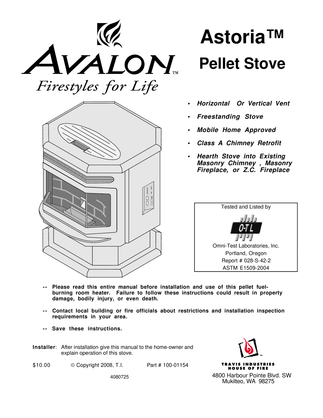 Avalon Stoves Stove manual Astoria 