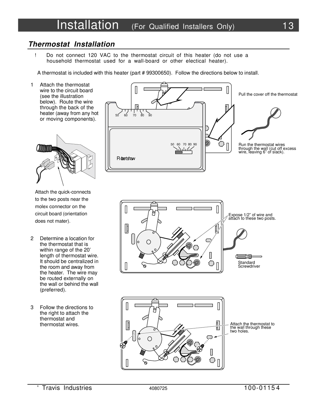 Avalon Stoves Stove manual Thermostat Installation, Robertshaw 