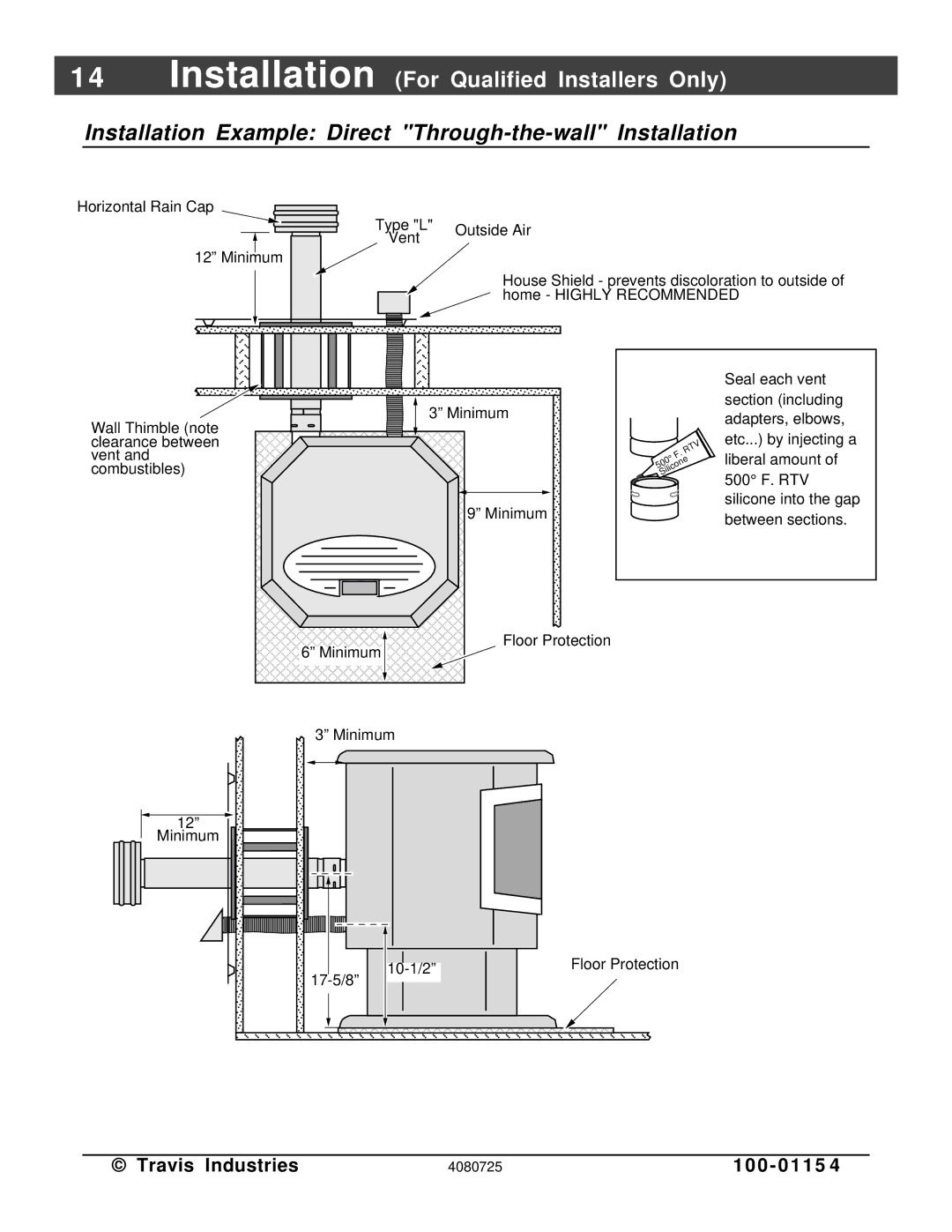 Avalon Stoves Stove manual Installation Example Direct Through-the-wall Installation 