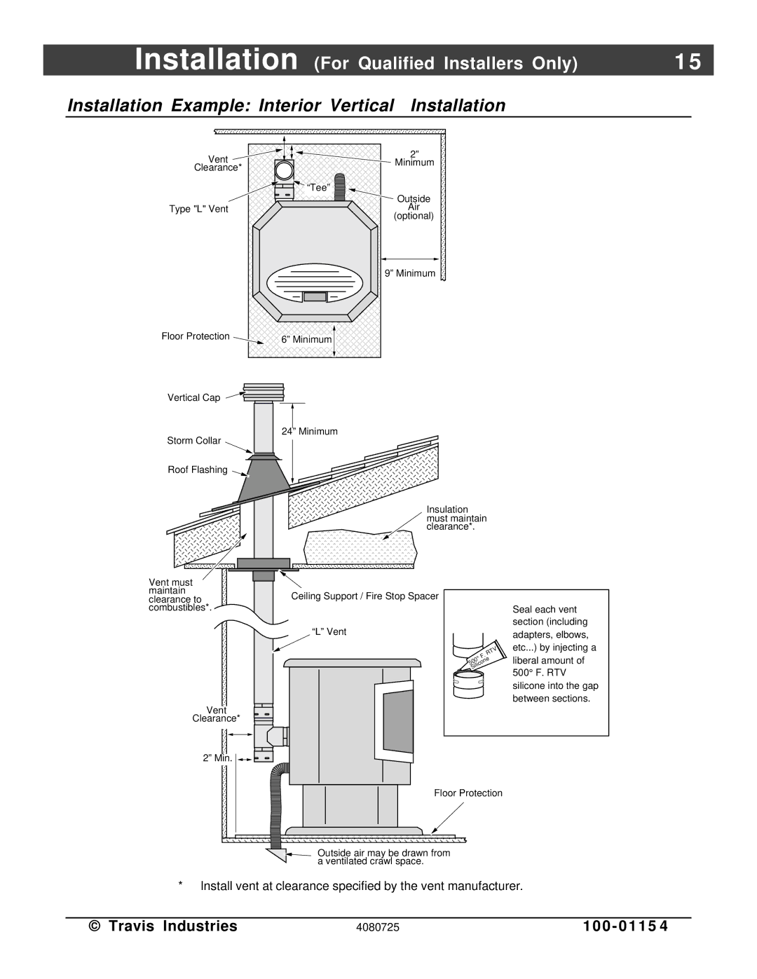 Avalon Stoves Stove manual Installation Example Interior Vertical Installation 