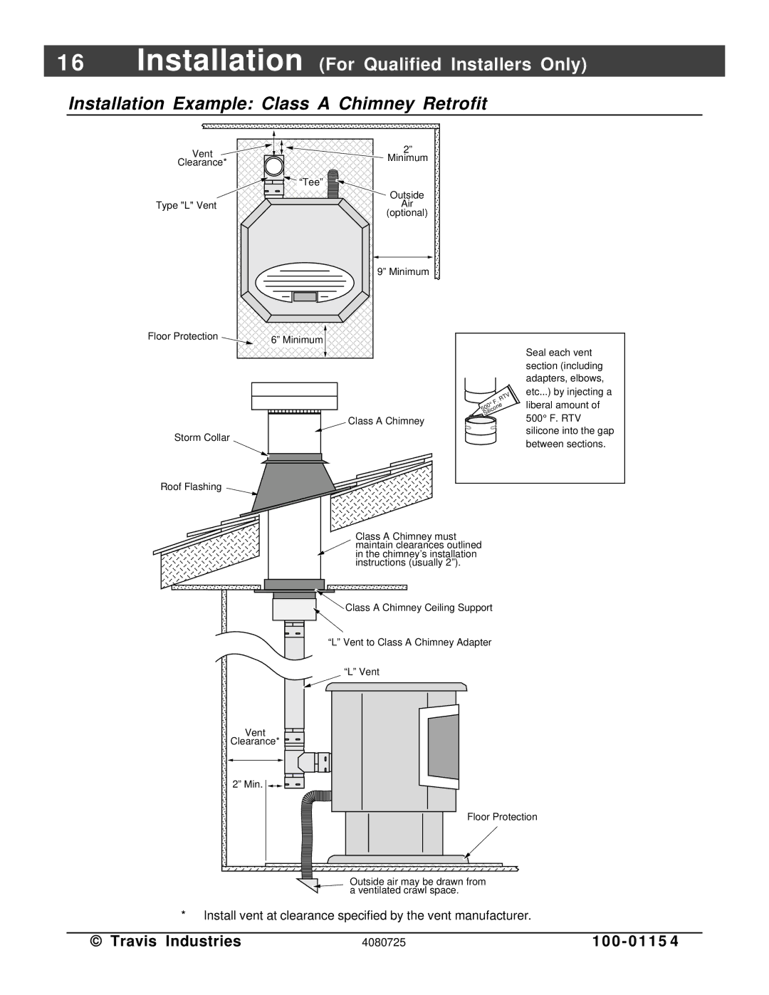 Avalon Stoves Stove manual Installation Example Class a Chimney Retrofit 