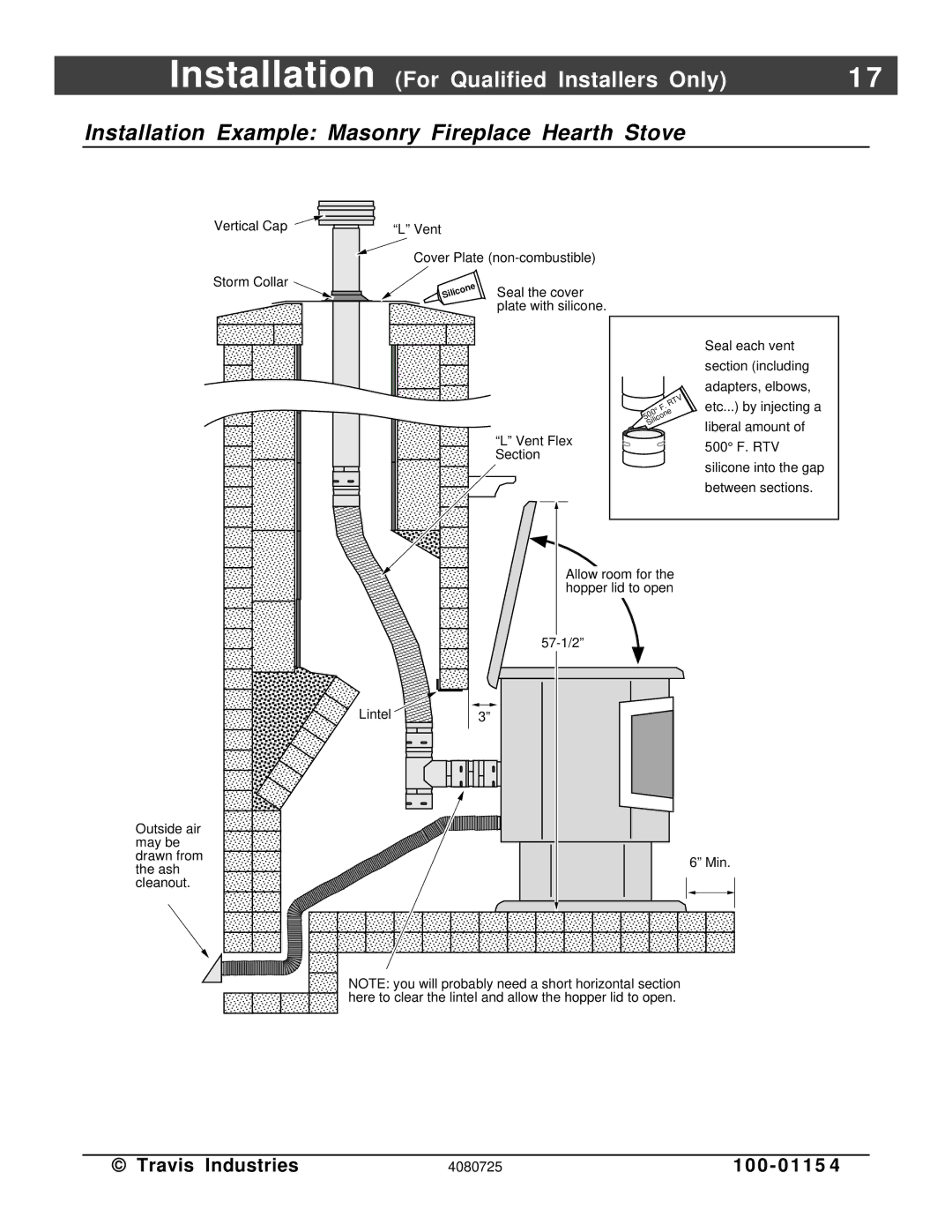 Avalon Stoves manual Installation Example Masonry Fireplace Hearth Stove 