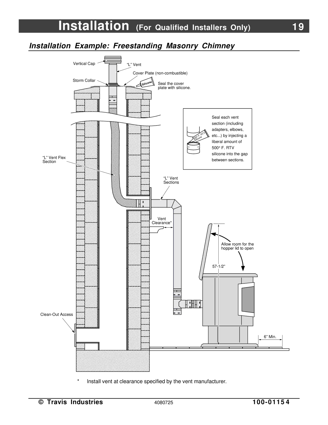 Avalon Stoves Stove manual Installation Example Freestanding Masonry Chimney 