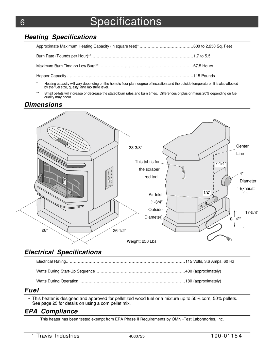 Avalon Stoves Stove manual 6Specifications 