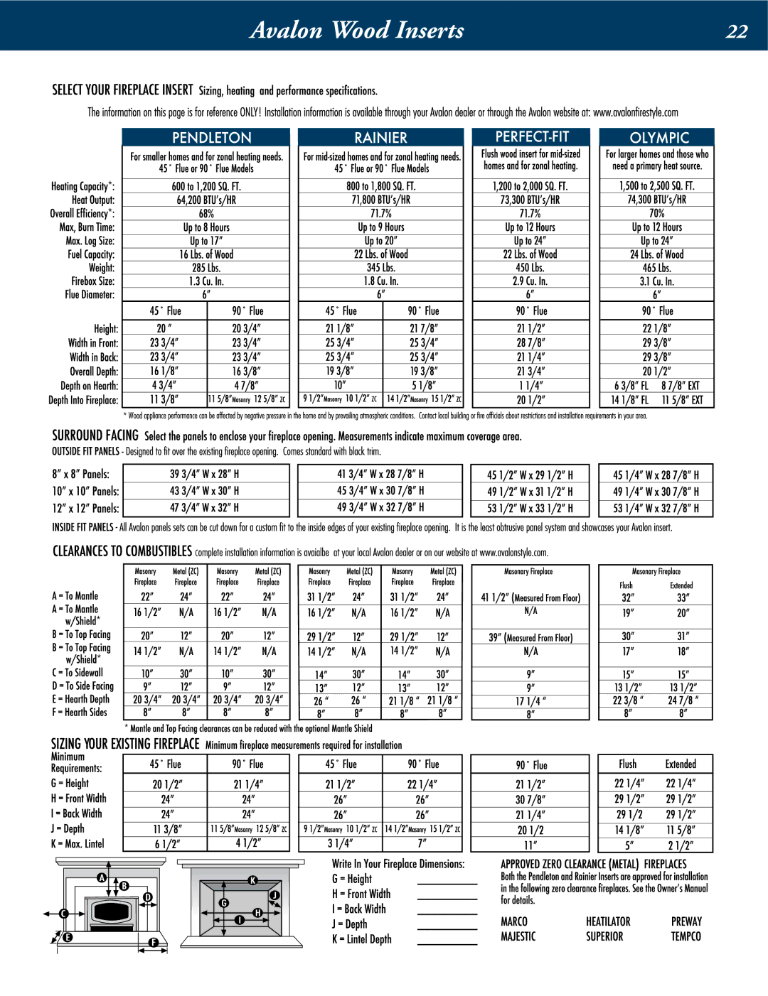 Avalon Stoves Wood Burning Stove & Insert manual Avalon Wood Inserts 