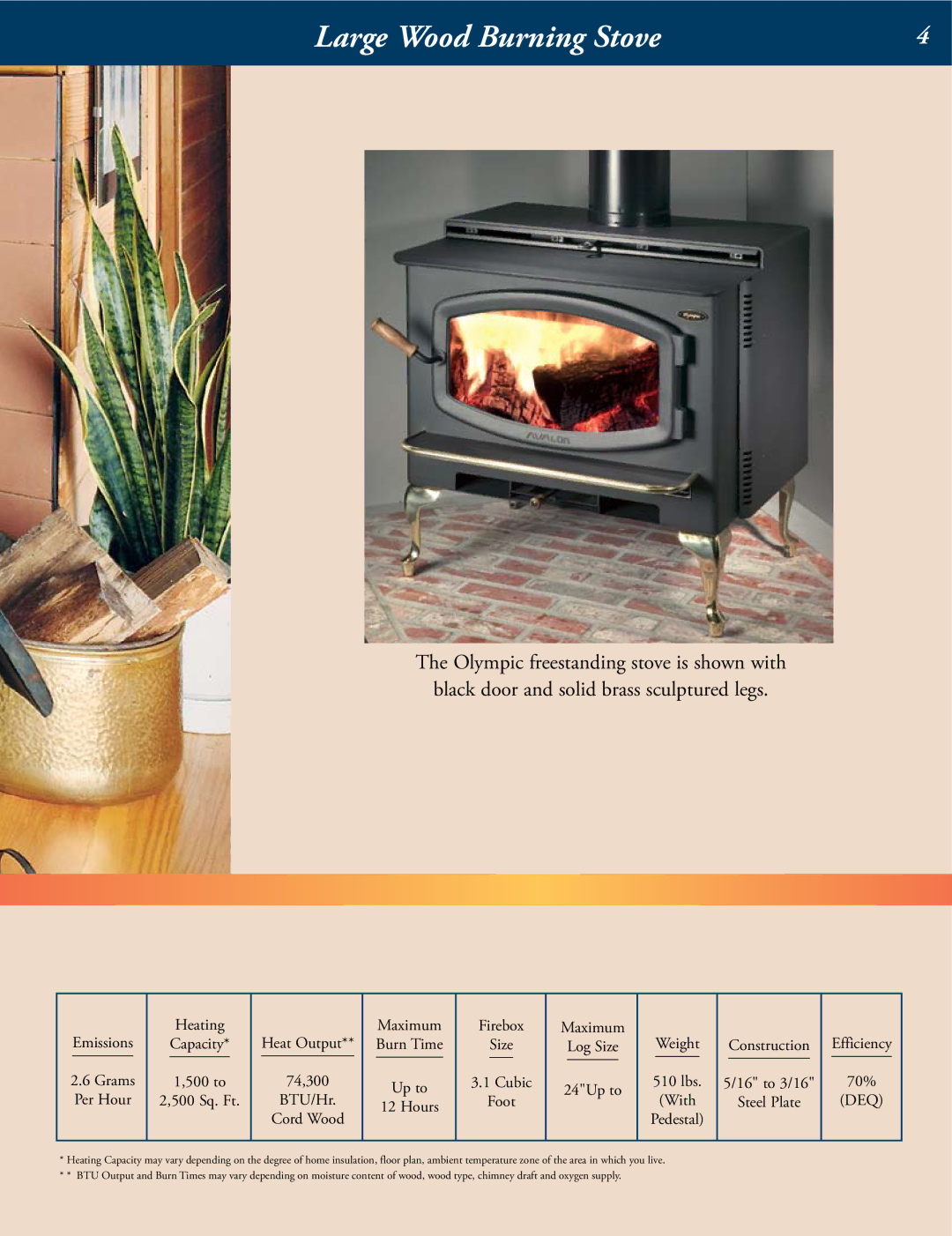 Avalon Stoves Wood Burning Stove & Insert manual Large Wood Burning Stove, Deq 