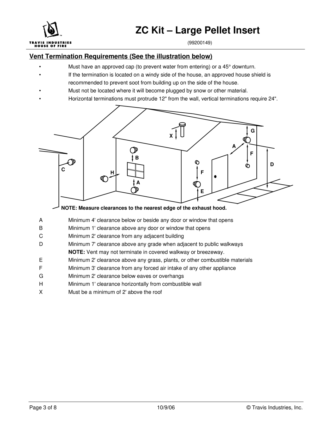 Avalon Stoves 99200149, ZC Kit dimensions Vent Termination Requirements See the illustration below 