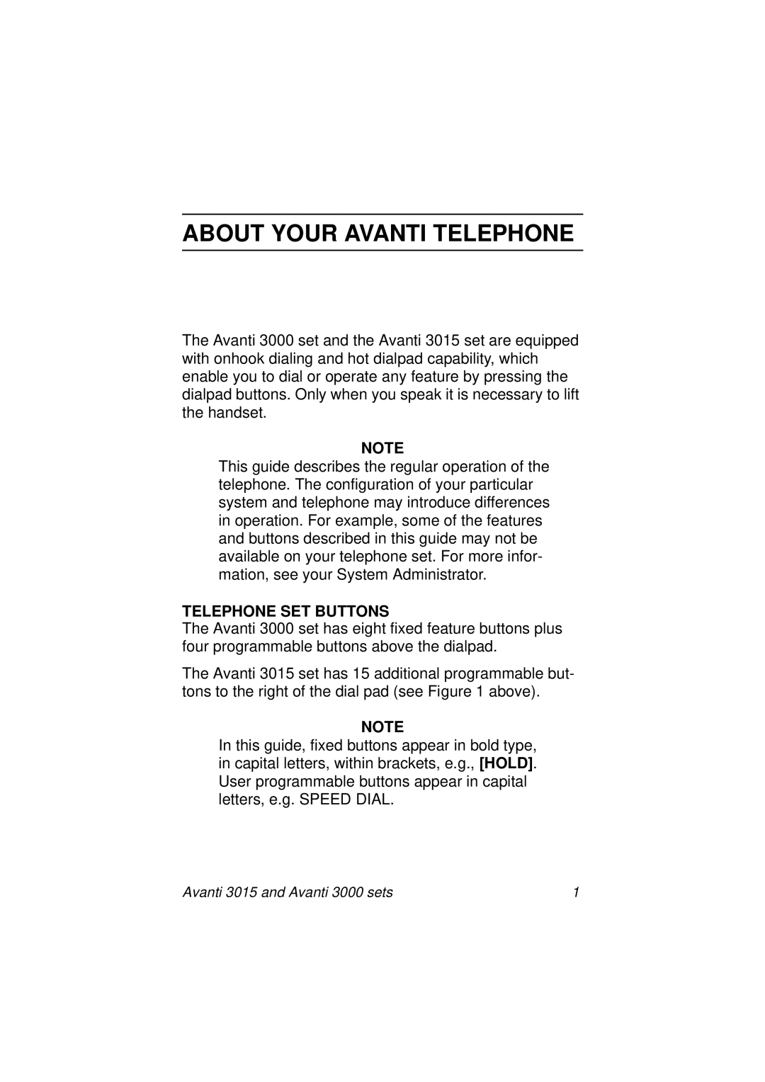 Avanti 3015, 3000 SET manual About Your Avanti Telephone, Telephone SET Buttons 