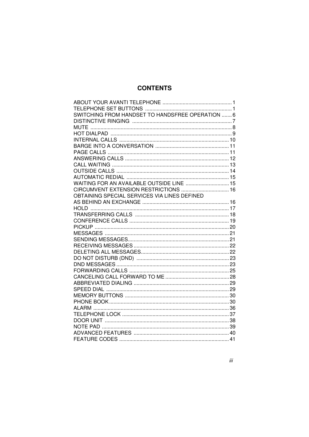 Avanti 3015D manual Contents 