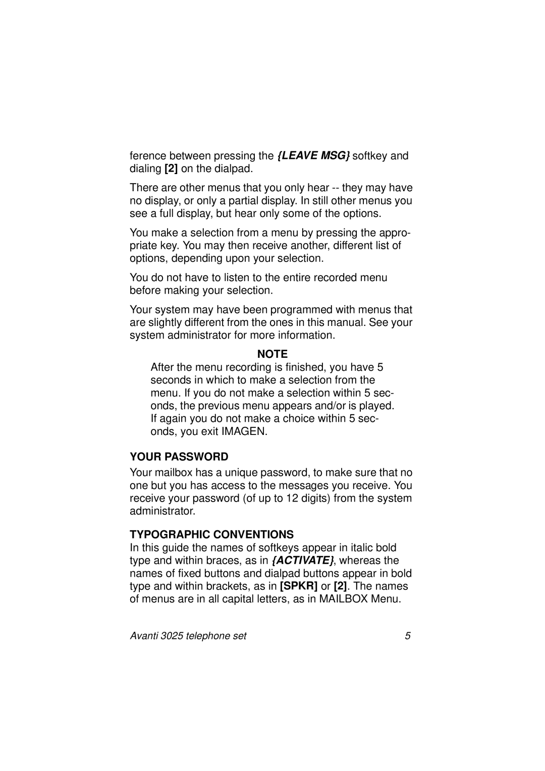 Avanti 3025 manual Your Password, Typographic Conventions 