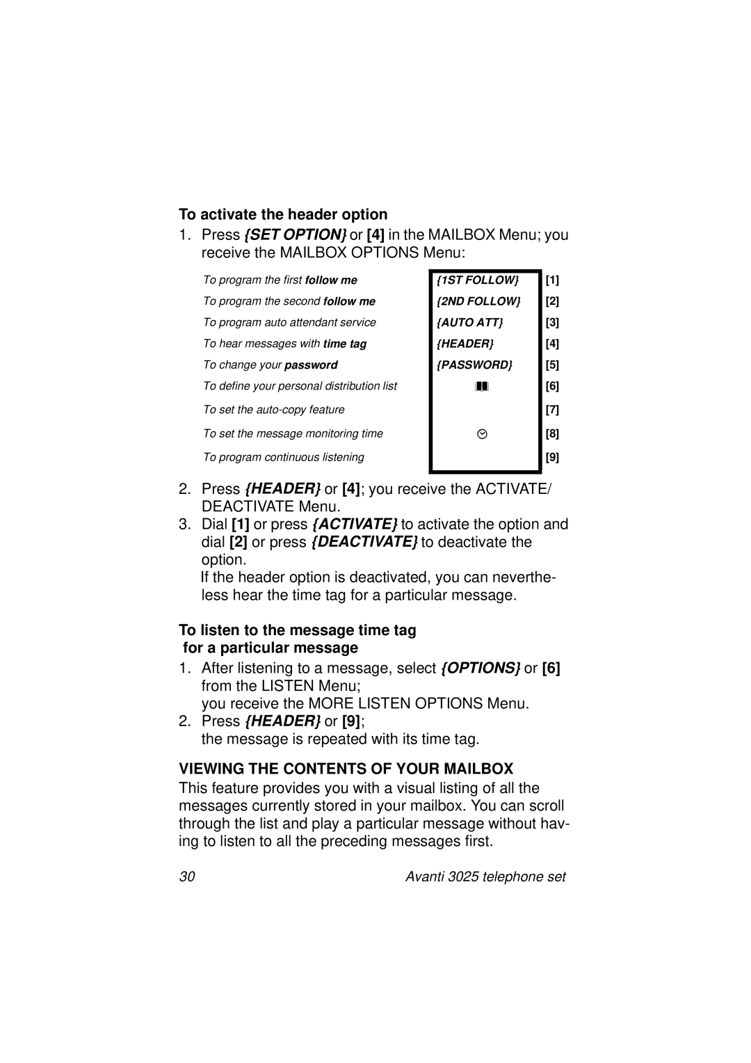 Avanti 3025 manual Viewing the Contents of Your Mailbox 