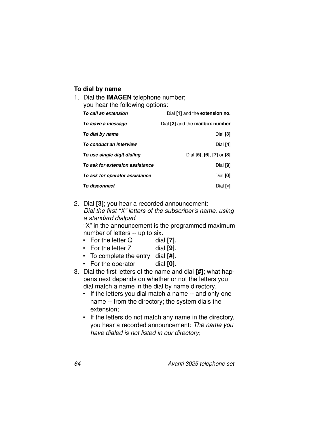 Avanti 3025 manual To dial by name 