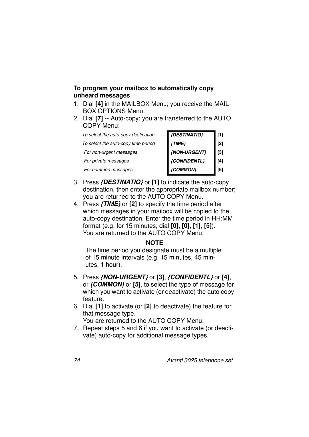 Avanti 3025 manual Destinatio Time NON-URGENT Confidentl Common 