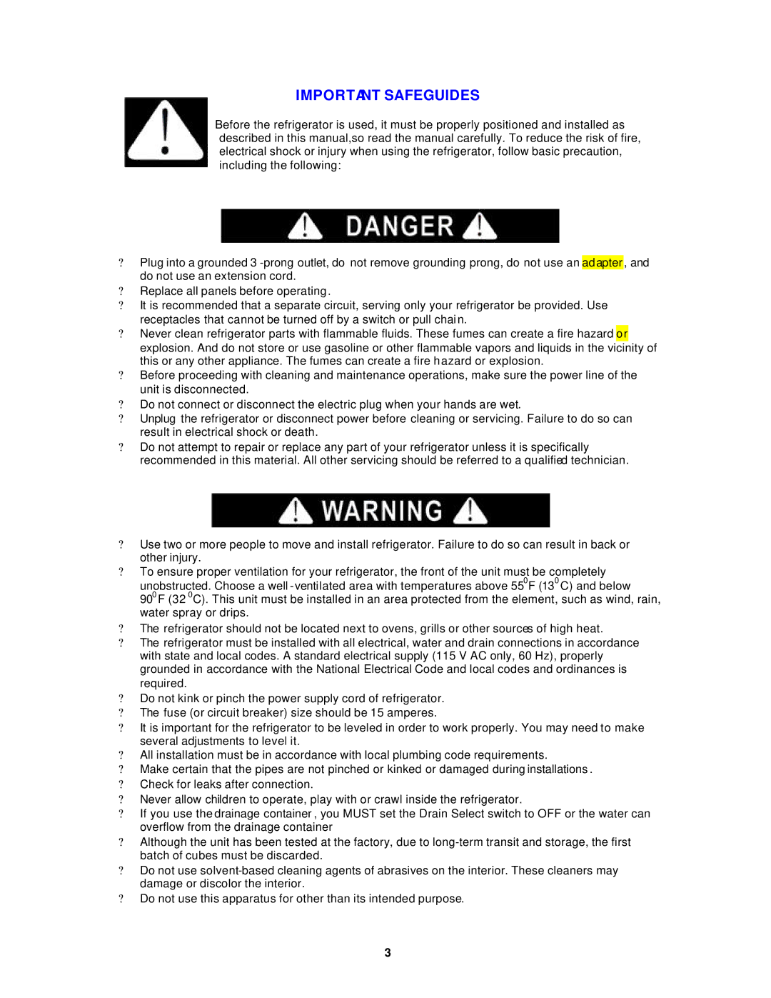 Avanti 392PST, 391WT instruction manual Important Safeguides 