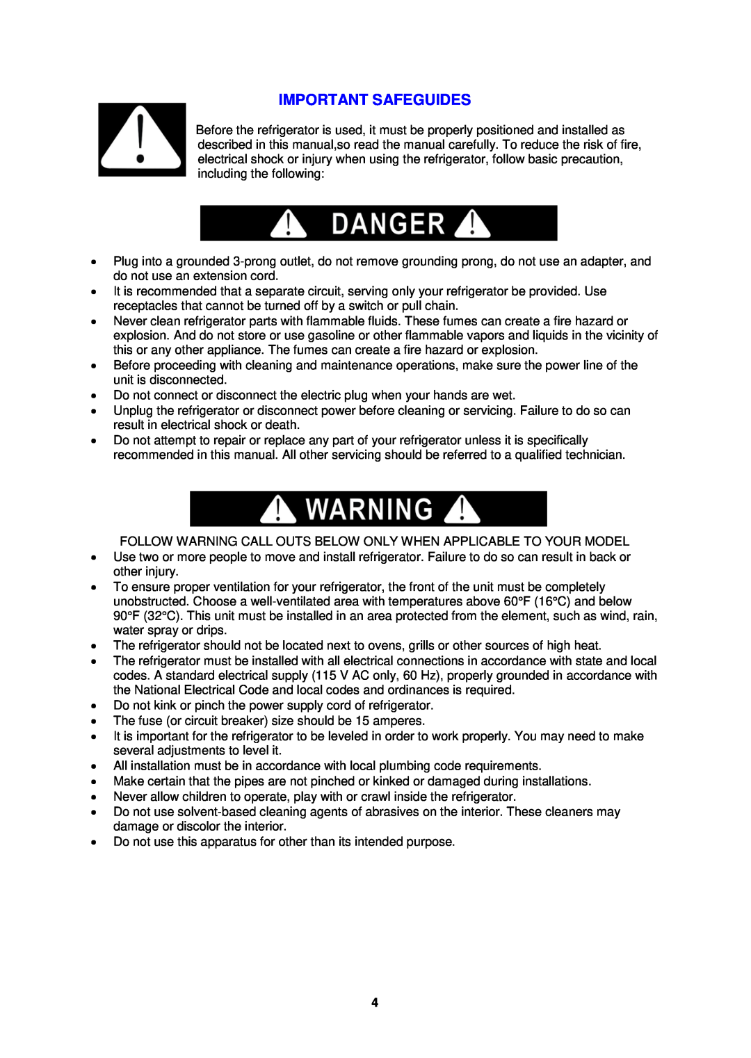 Avanti AR1733B instruction manual Important Safeguides 