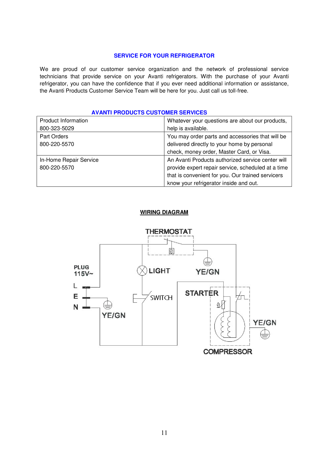 Avanti AR2416B, AR2406W instruction manual Service for Your Refrigerator, Avanti Products Customer Services 