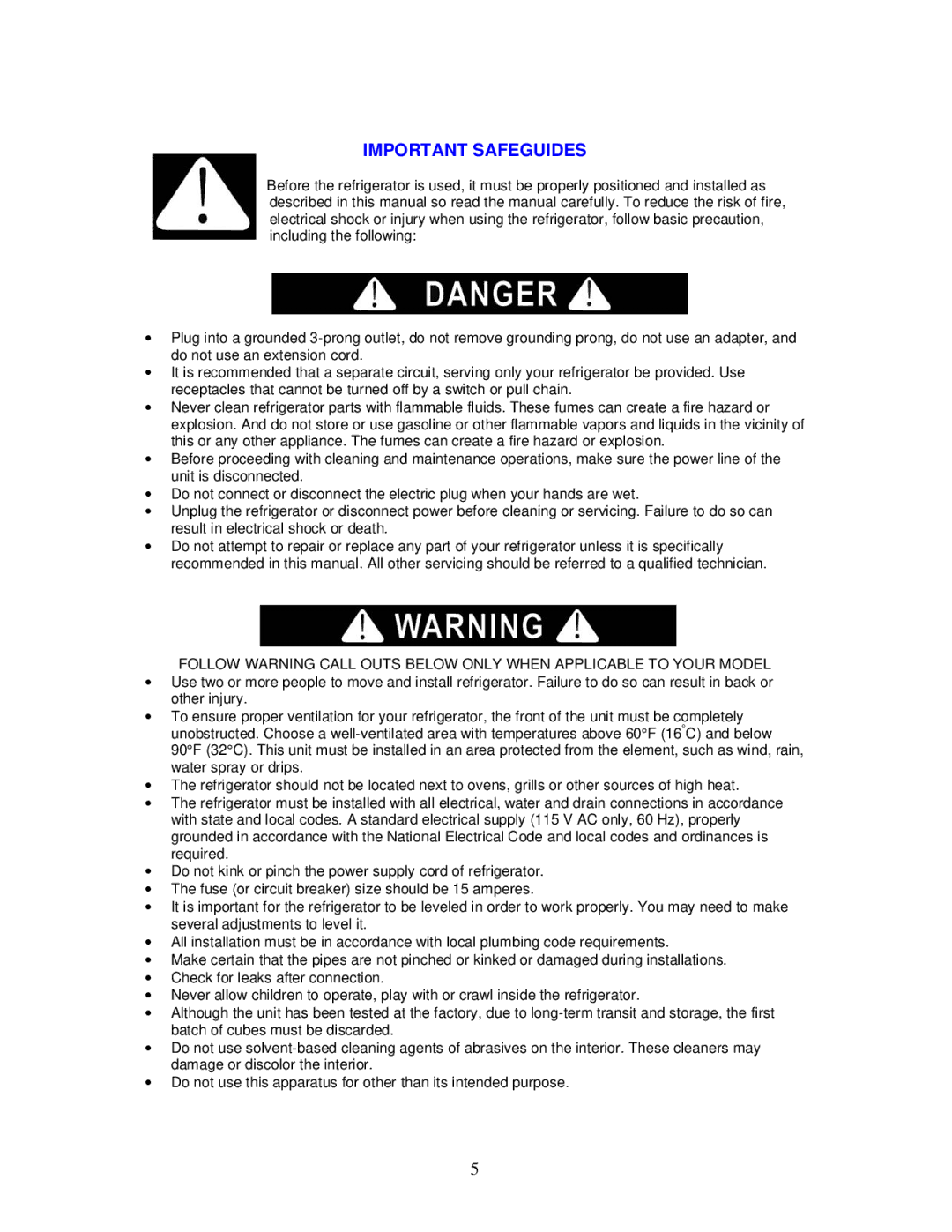 Avanti AR2412B instruction manual Important Safeguides 