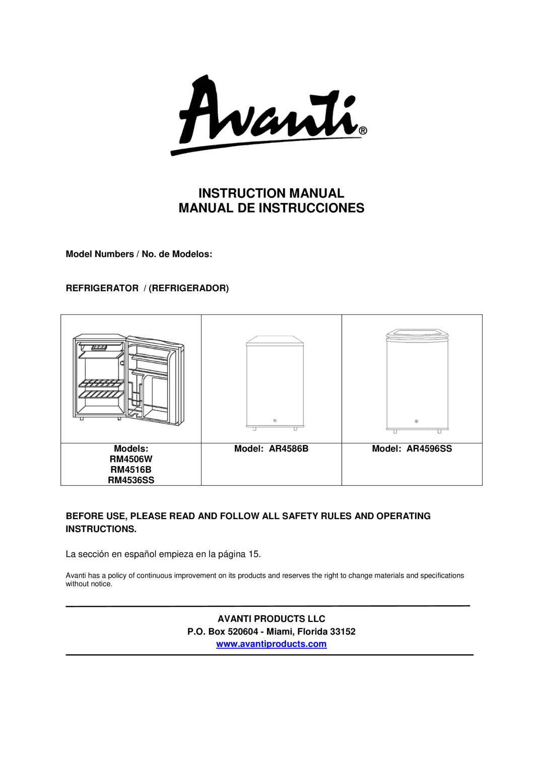 Avanti AR4586B instruction manual Manual DE Instrucciones 