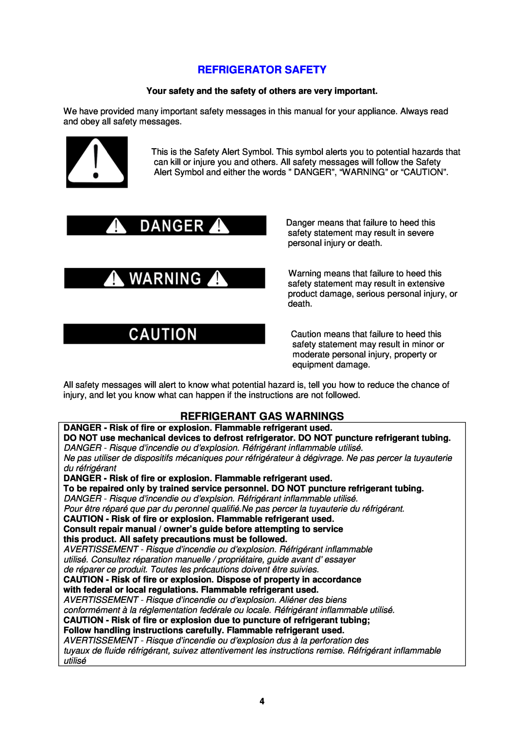 Avanti AR4586B instruction manual Refrigerator Safety, Refrigerant Gas Warnings 