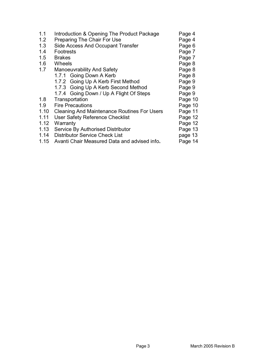 Avanti AVANTI CHAIR manual March 2005 Revision B 