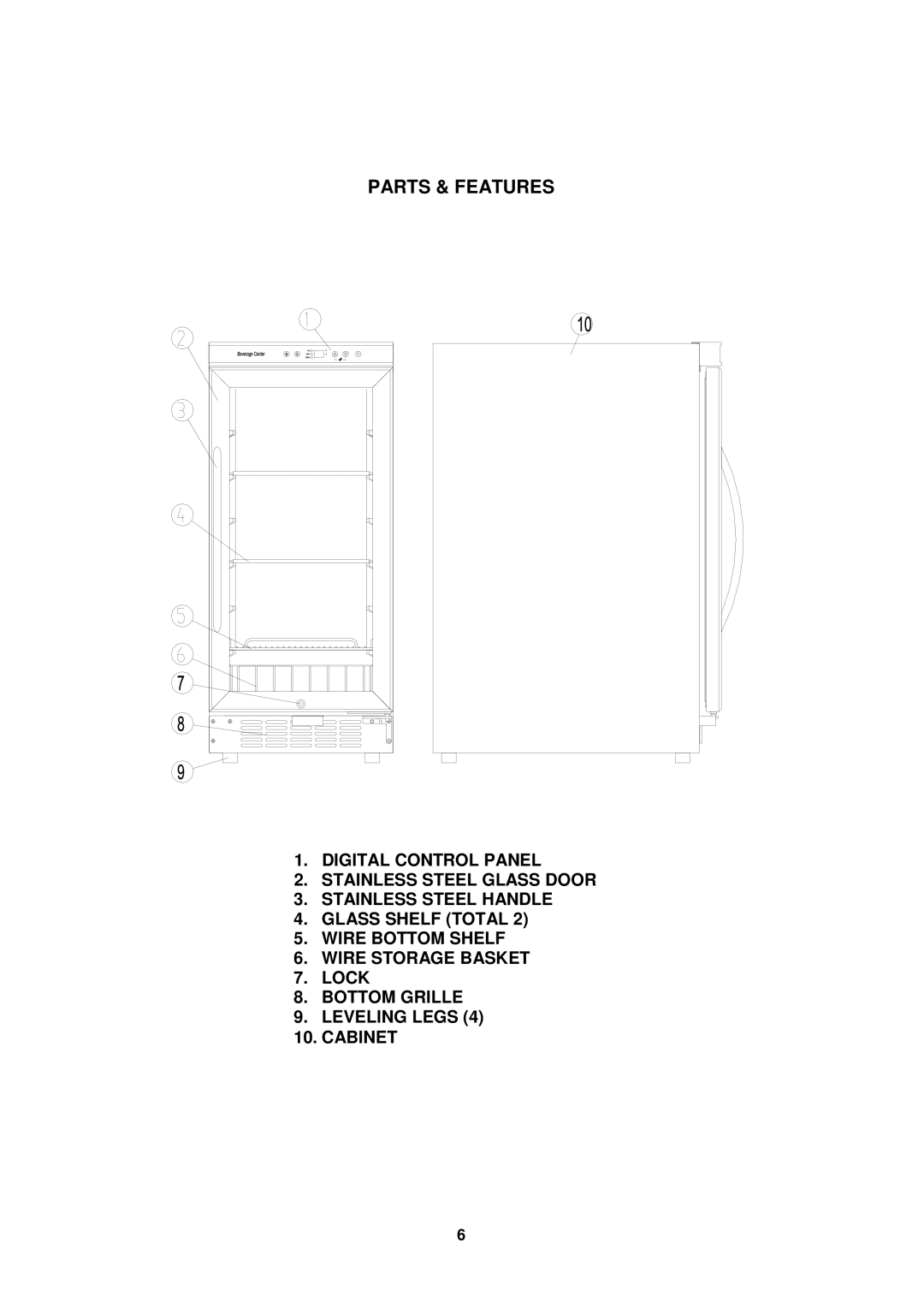 Avanti BCA1501SS instruction manual Parts & Features 