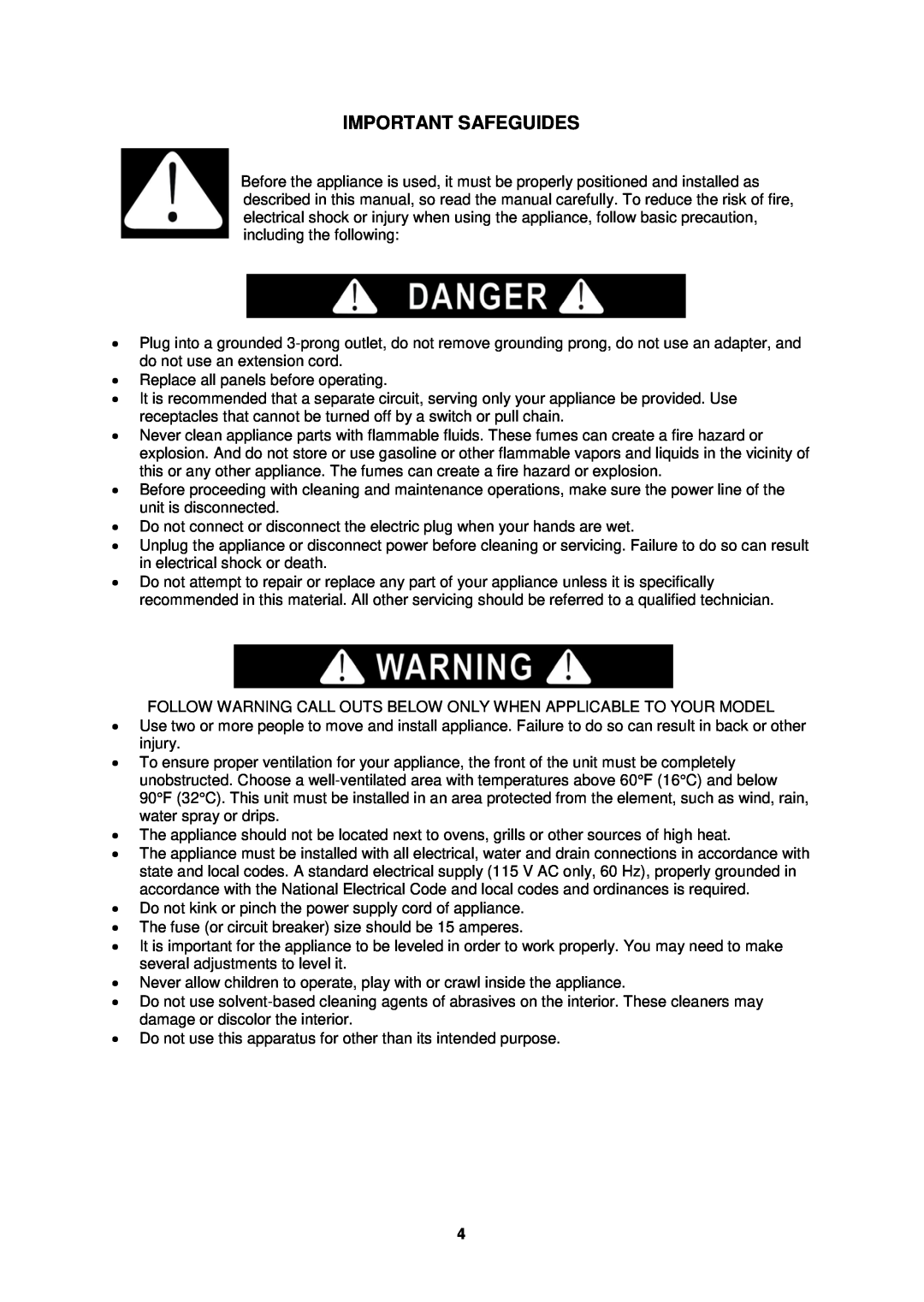 Avanti BCA1501SS instruction manual Important Safeguides 