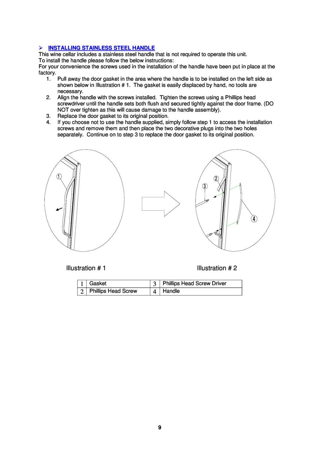 Avanti BCA1501SS instruction manual Illustration #, Installing Stainless Steel Handle 