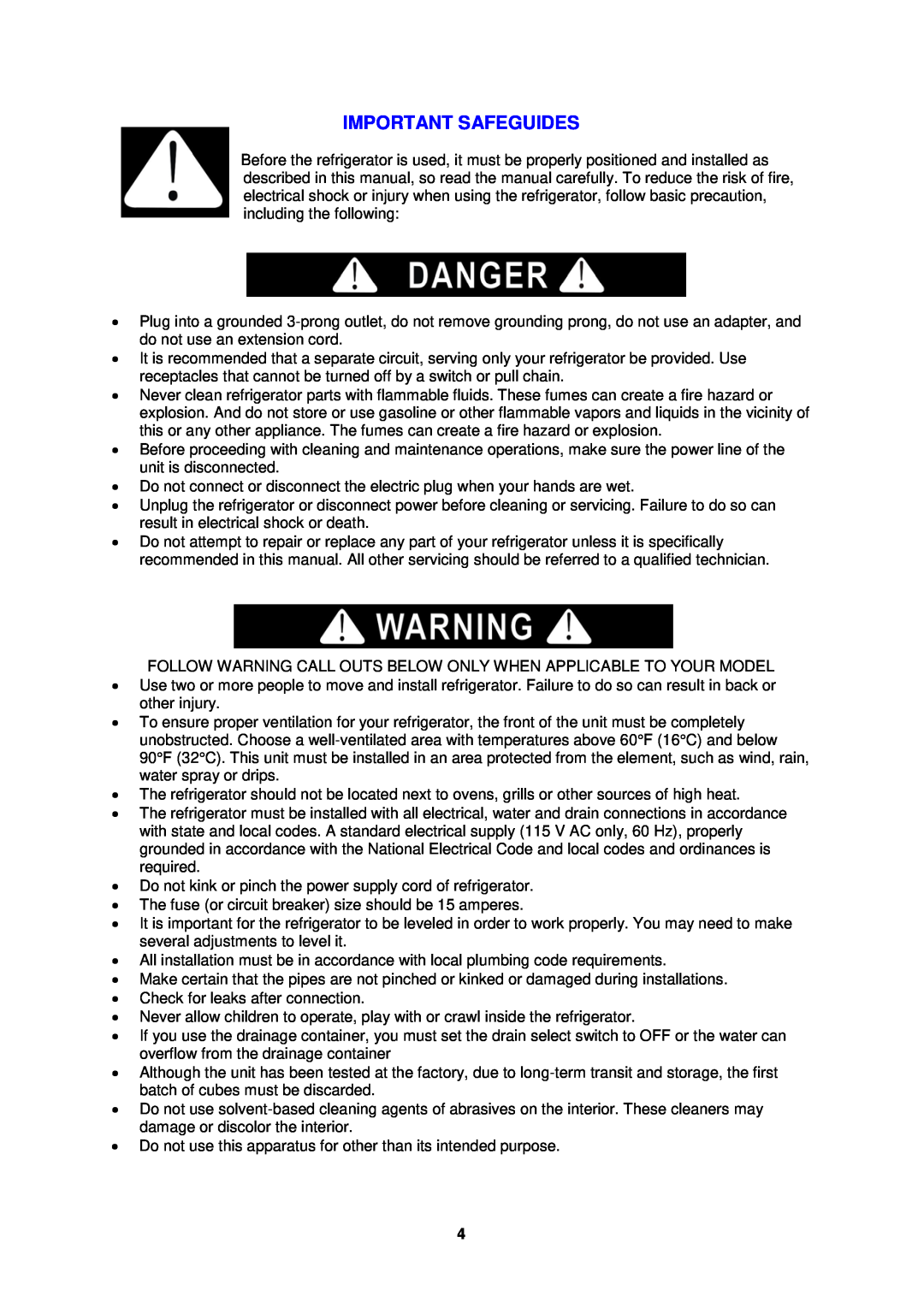 Avanti BCA193BG-1 instruction manual Important Safeguides 