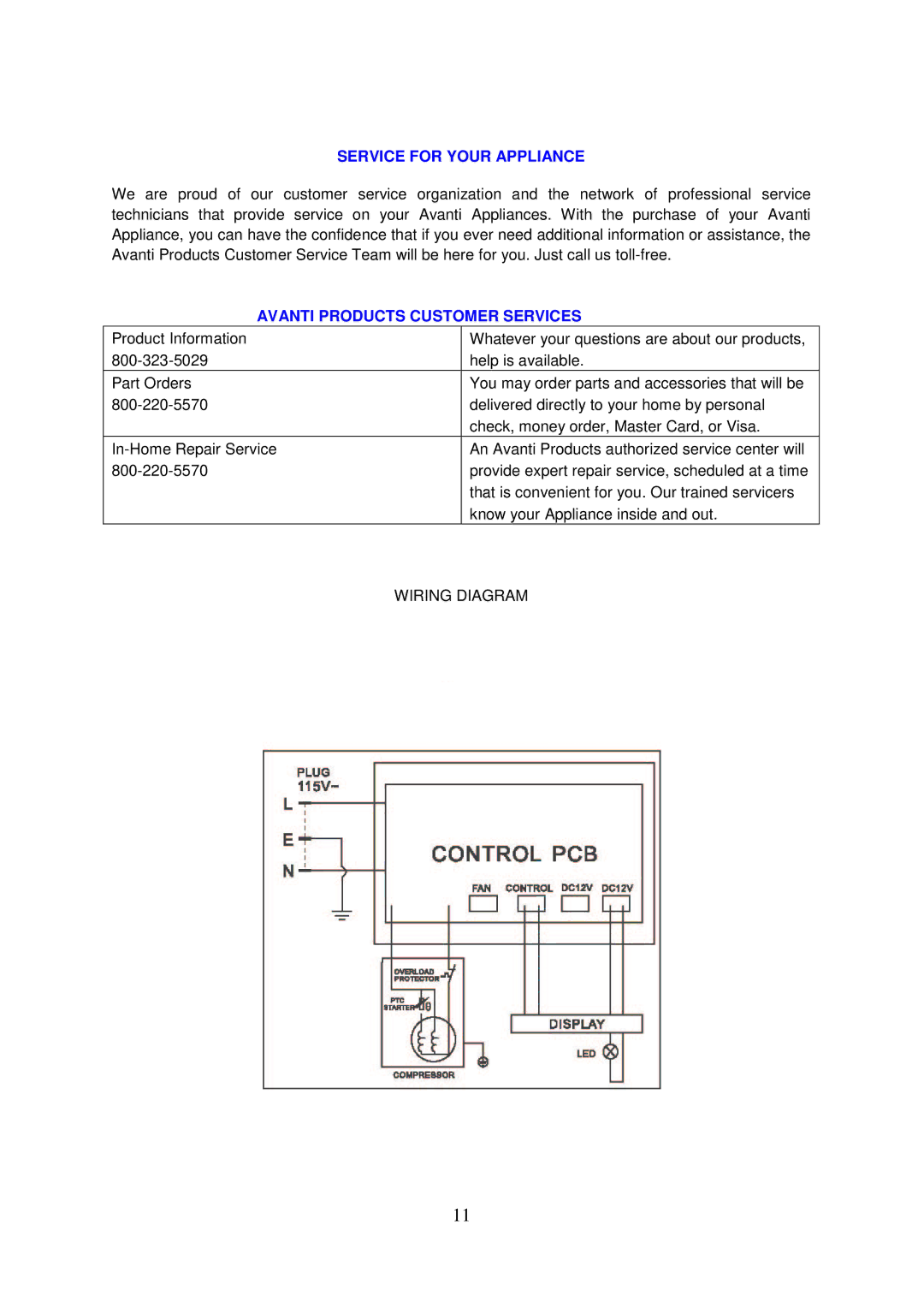 Avanti BCA306SS-IS instruction manual Service for Your Appliance, Avanti Products Customer Services 