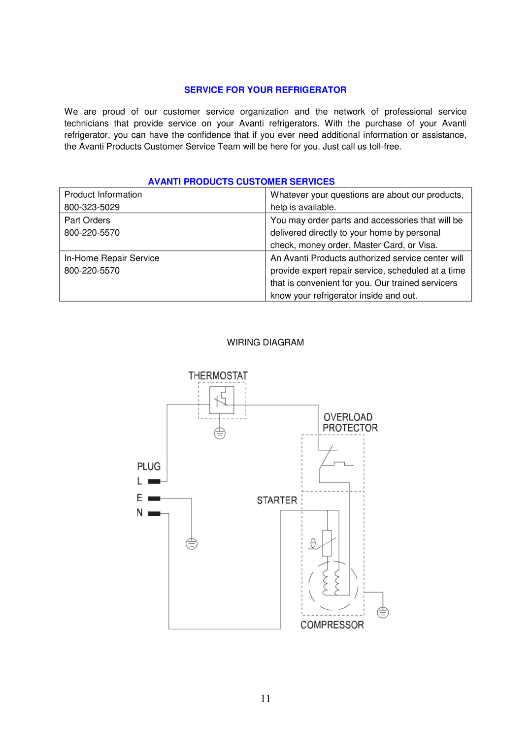 Avanti BCA3192SS, BCA3190W, BCA3191B instruction manual Service for Your Refrigerator, Avanti Products Customer Services 