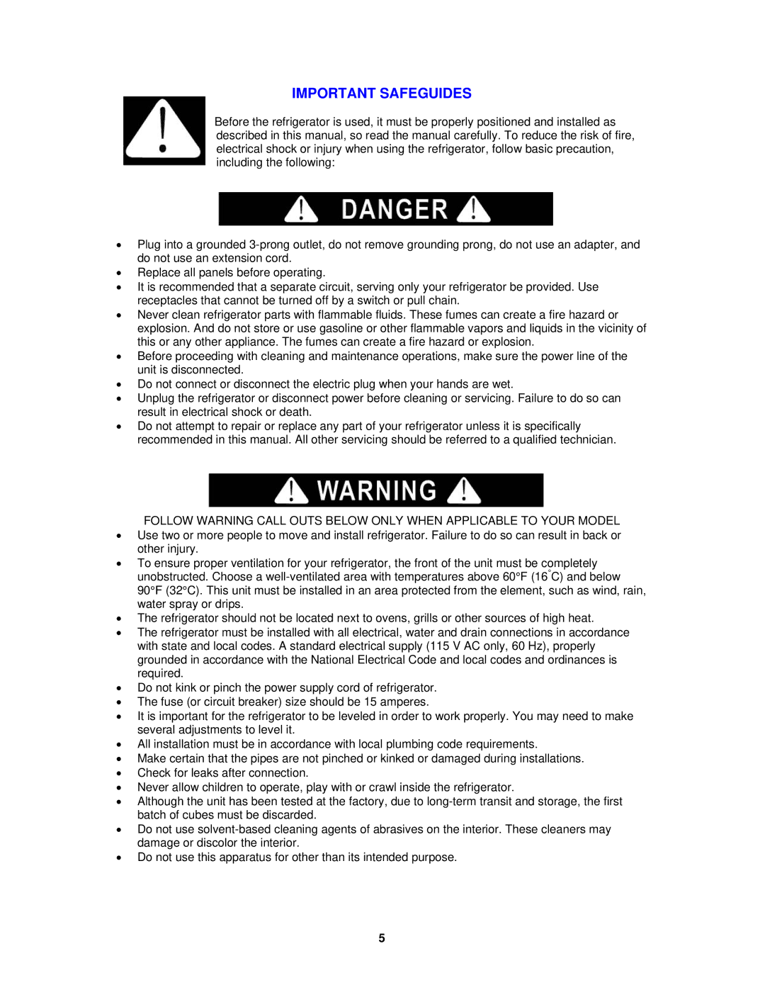 Avanti BCA4421WL instruction manual Important Safeguides 