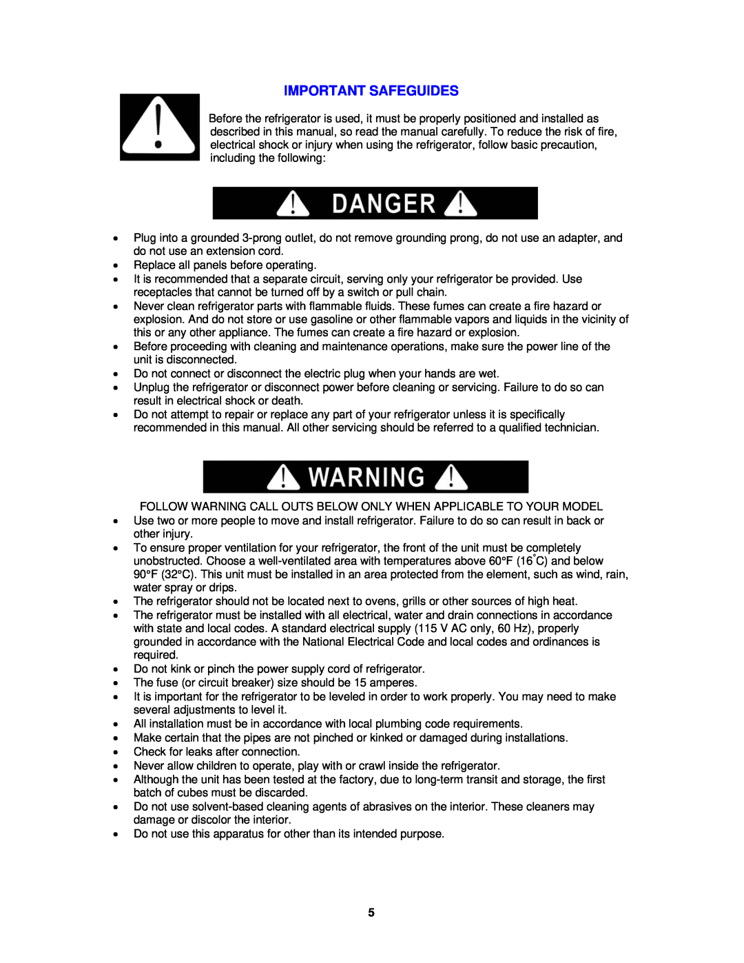 Avanti BCA4421WL instruction manual Important Safeguides 