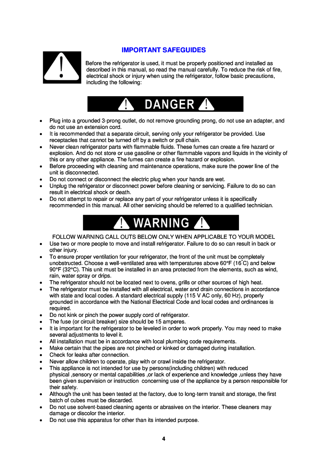 Avanti BCA5003PS instruction manual Important Safeguides 
