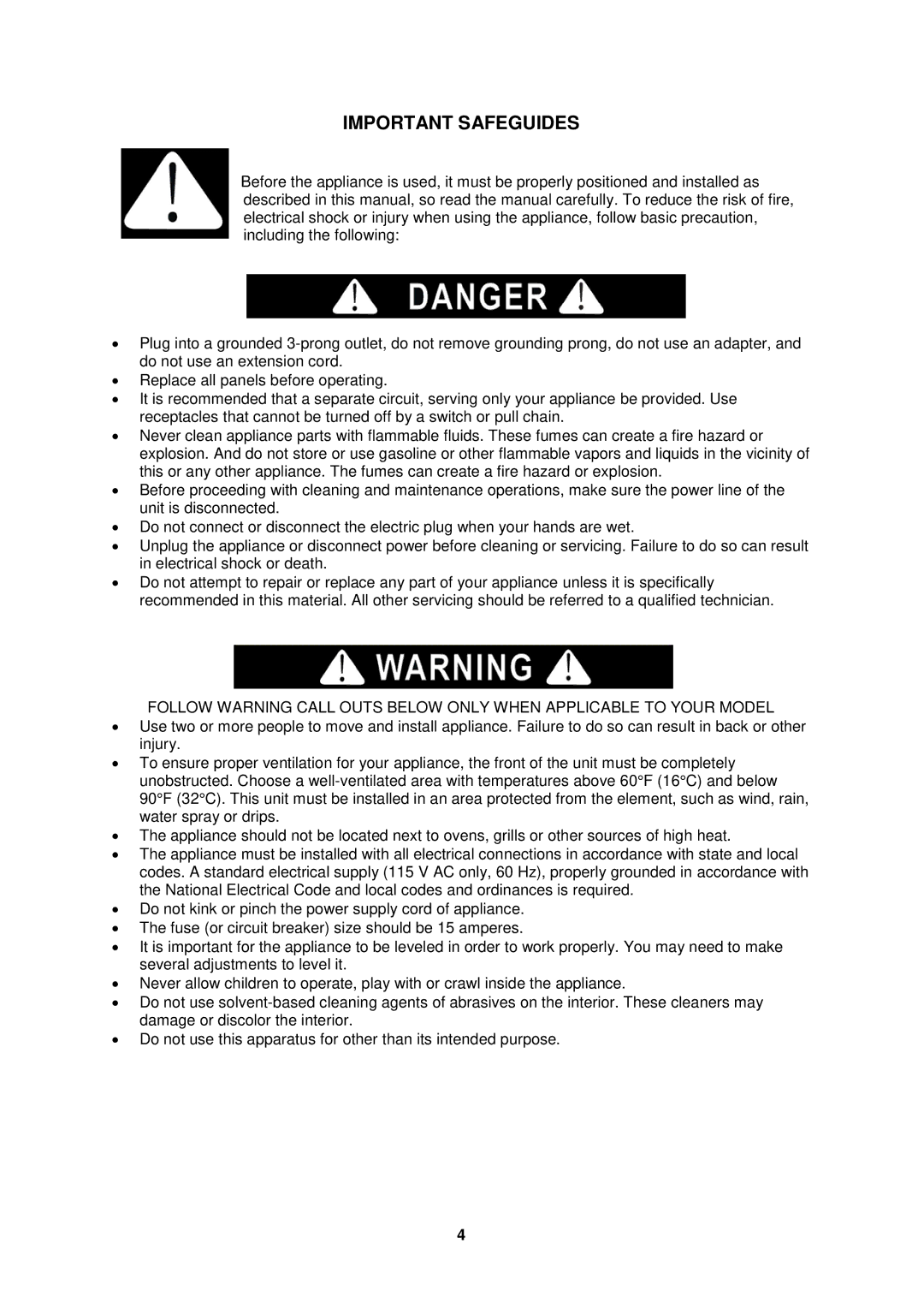 Avanti BCA5102SS-1 instruction manual Important Safeguides 