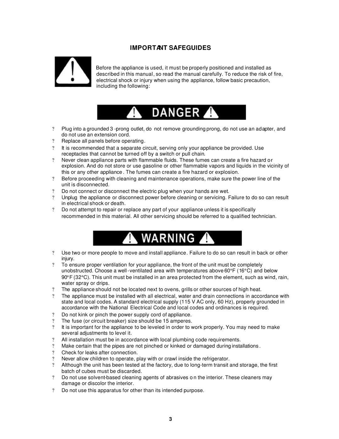 Avanti BCA5104SG, BCA5102SS instruction manual Important Safeguides 