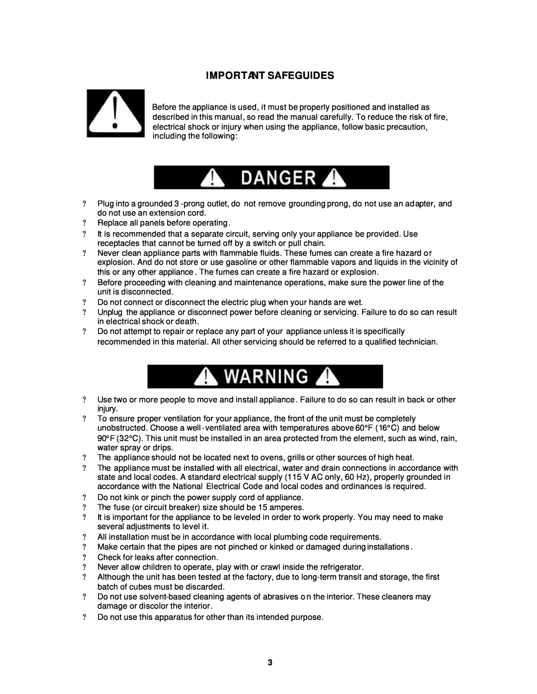 Avanti BCA5104SG, BCA5102SS instruction manual Important Safeguides 