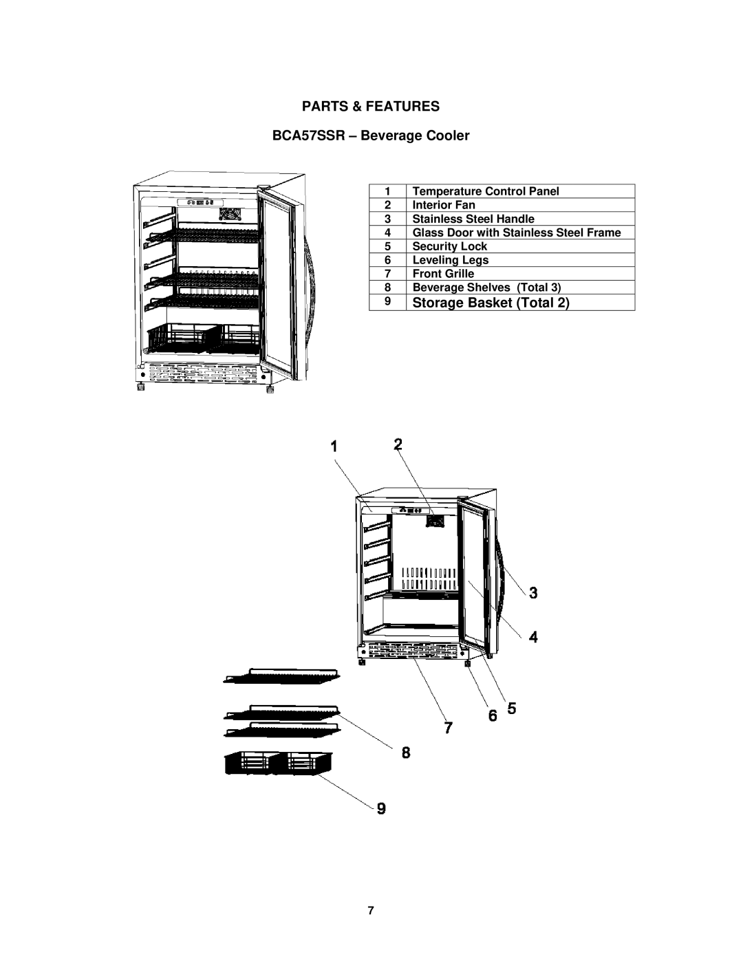 Avanti BCA57SSR instruction manual Parts & Features 