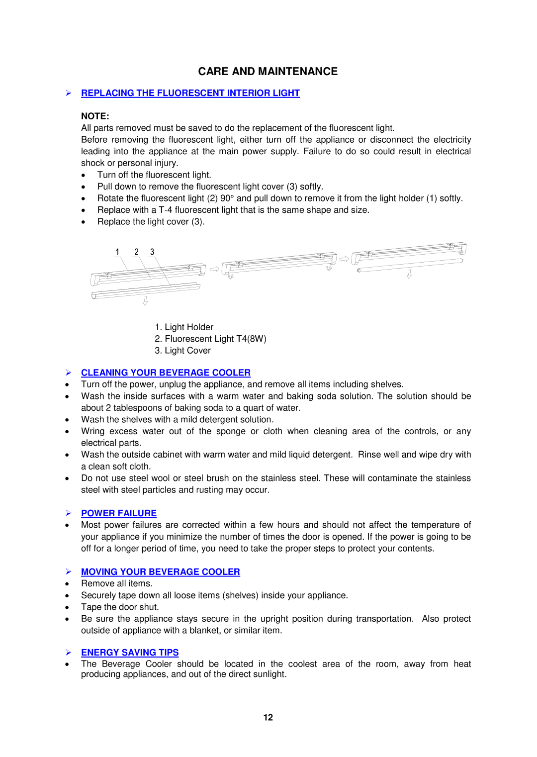 Avanti BCAD338 manual Care and Maintenance 