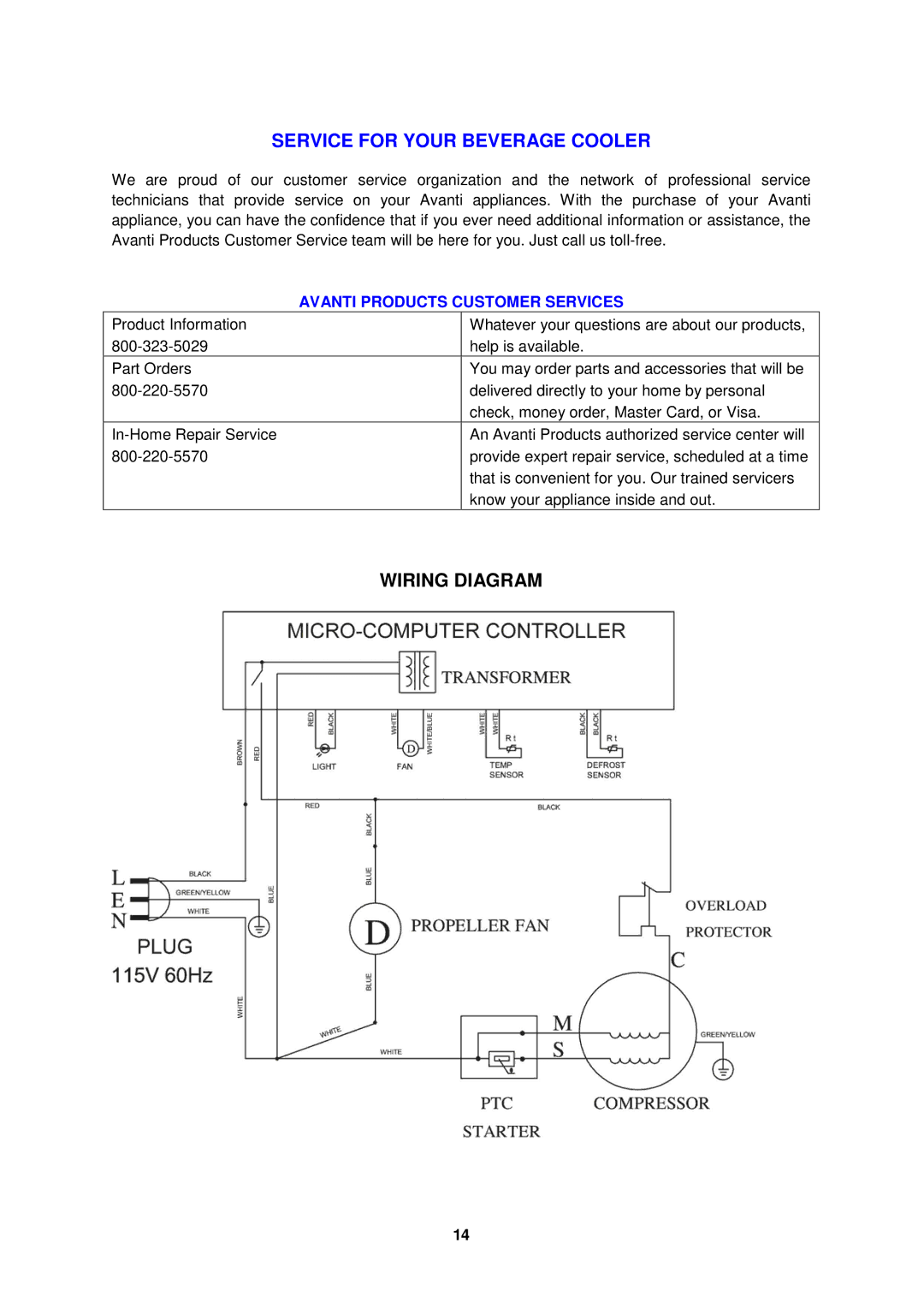 Avanti BCAD338 manual Wiring Diagram, Avanti Products Customer Services 