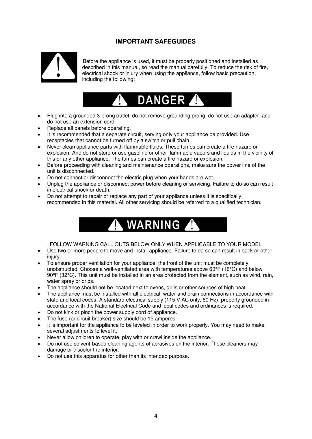 Avanti BCAD338 manual Important Safeguides 