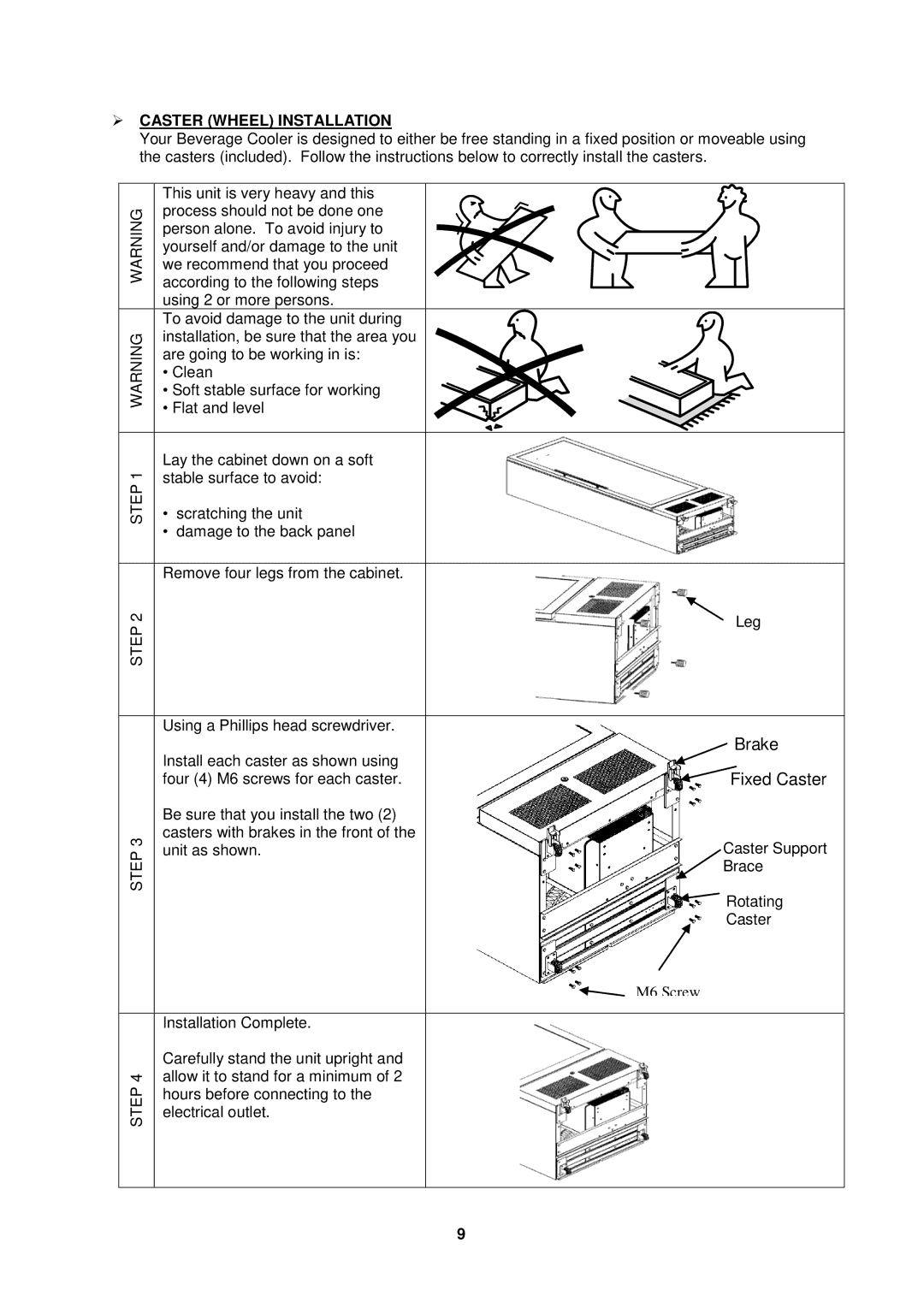 Avanti BCAD338 manual  Caster Wheel Installation, Step 