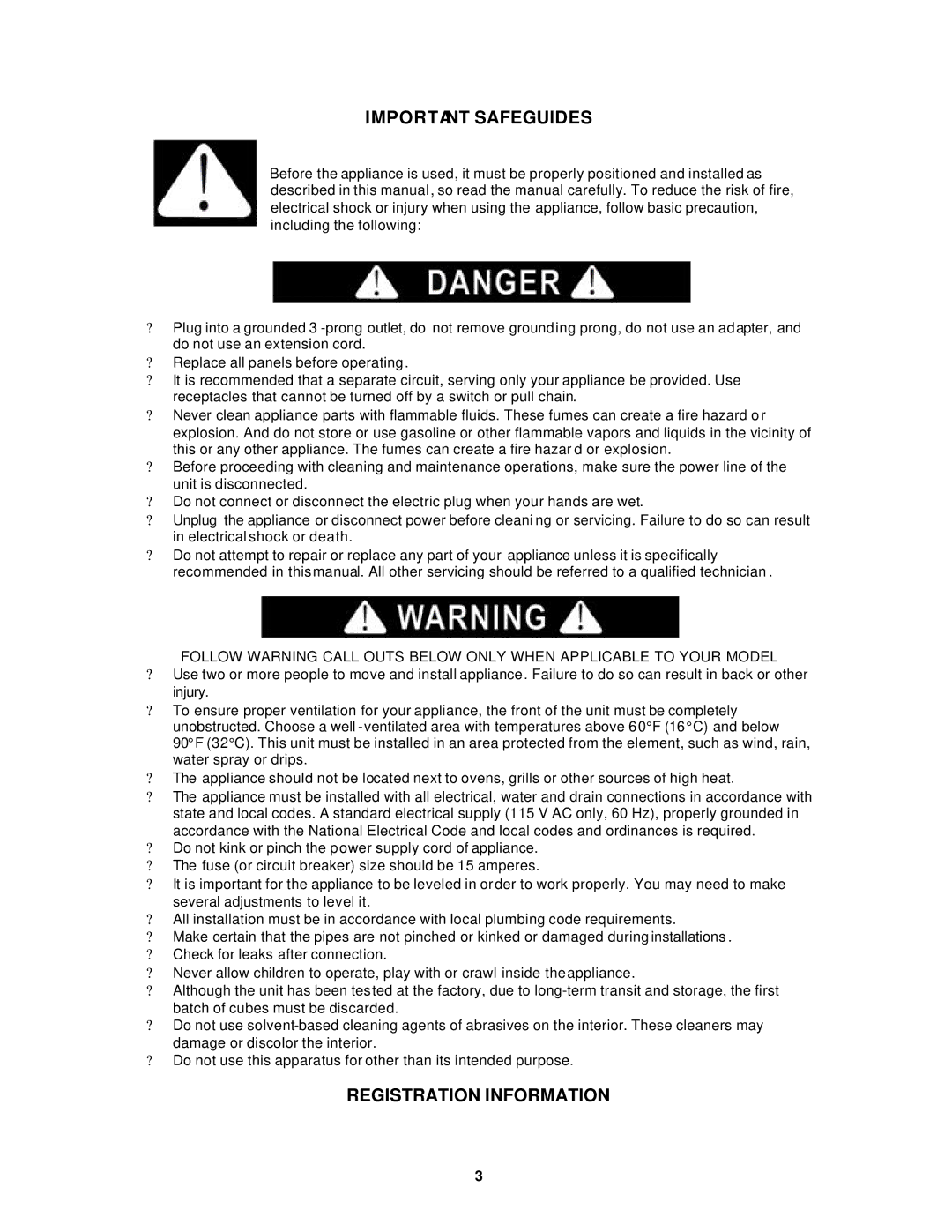 Avanti BCAD680 instruction manual Important Safeguides, Registration Information 